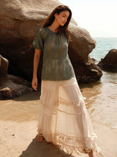 Anewsta Ladies Round Neck Hollow Out Pleated Casual Short Sleeve Blouse For SpringSummer